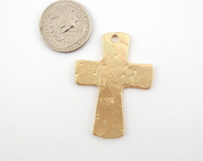 Hammered Gold-tone Cross Charm Pendant saying I am Blessed