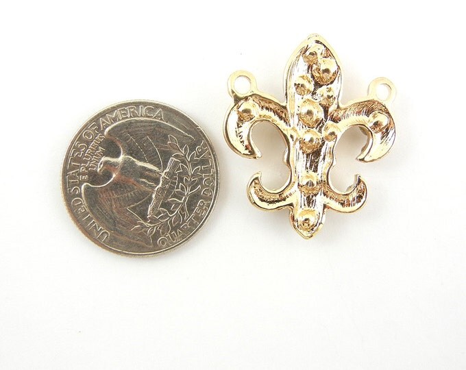 Small Gold-tone Fleur de Lis Double Link Pendant Rhinestones