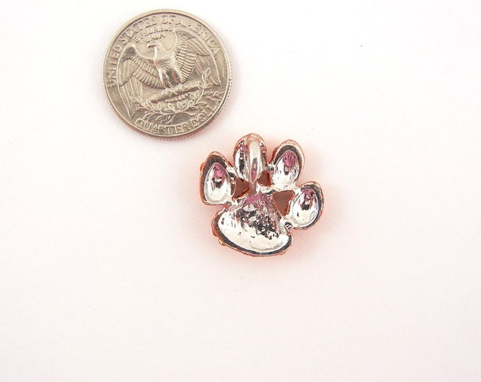 Red Orange Rhinestone Encrusted Paw Pendant Silver-tone