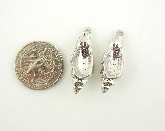 Pair of Silver-tone Conch Shell Charms with Rhinestones