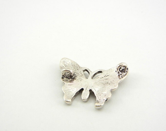 Double Link Butterfly Charm Antique Silver-tone