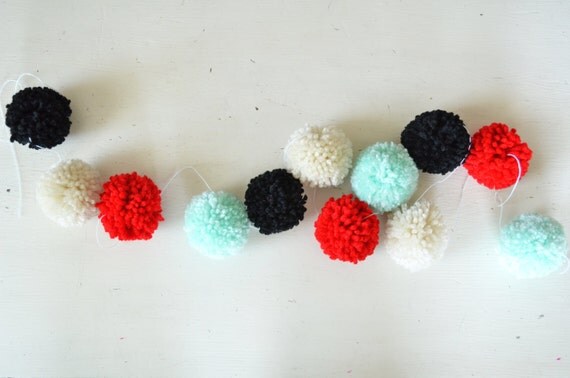 pom red white garland pom and True Pom Garland Yarn : One The Pom Black  Banner  Love Red, Mint,