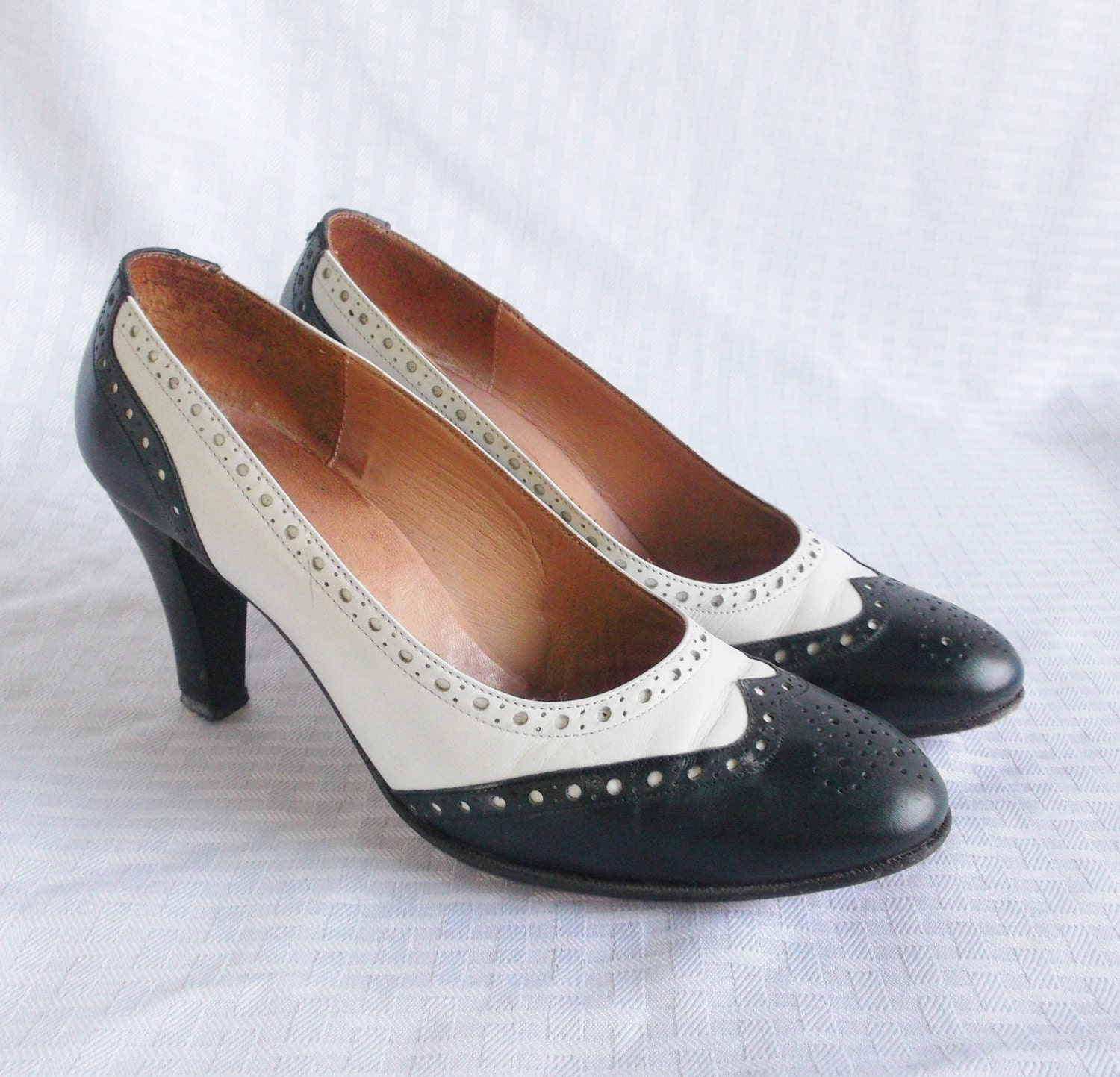 1970's Vintage Black and White Spectator Pumps Shoes by