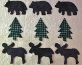 Set of 9  Moose, Bear,  Pine Tree Iron-on/Sew-on  Quilting Clothing Fabric Appliques  ...Make Your Own Quilt Blocks