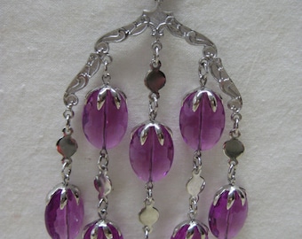Purple Dangle Silver Necklace Vintage Pendant Sarah Coventry