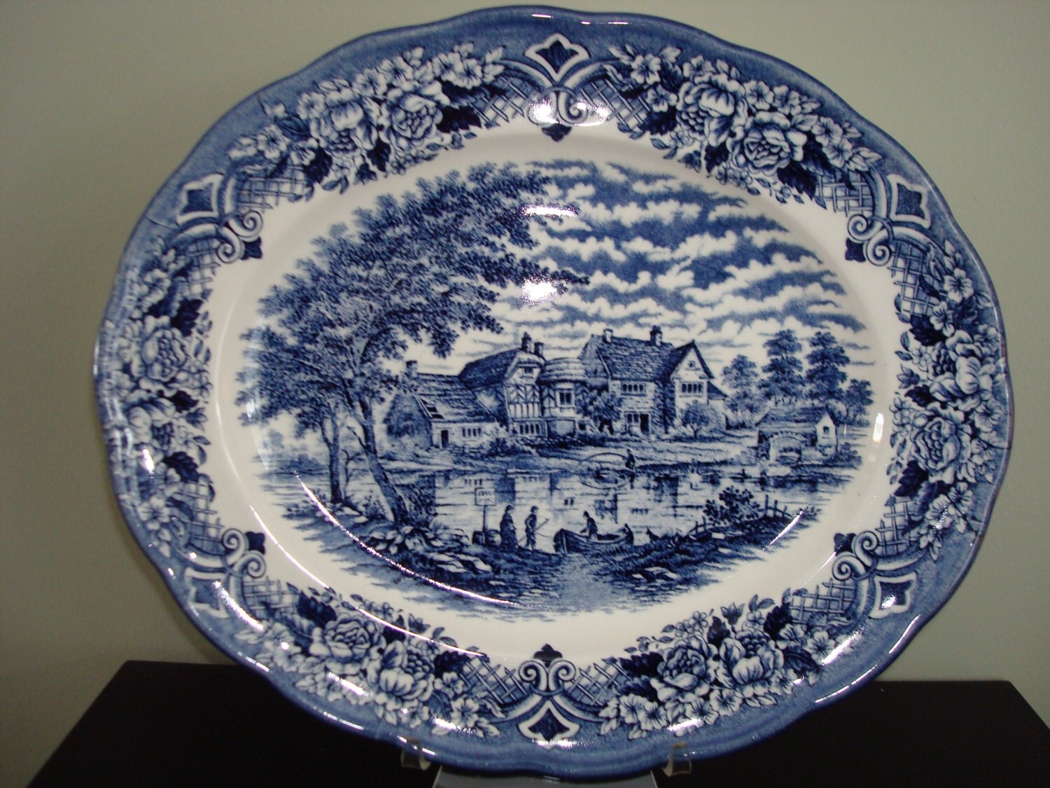 Ravensdale Pottery Blue and white platter with vintage