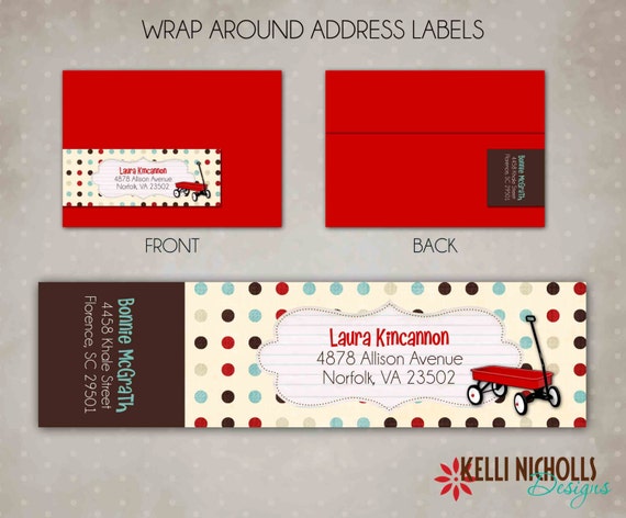 Red Wagon Baby Boy Polka Dot Wrap Around Return Address Labels