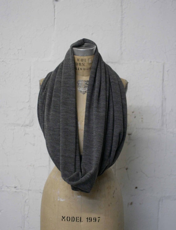 Charcoal Gray WOOL Infinity Scarf / Men's Gray Scarves