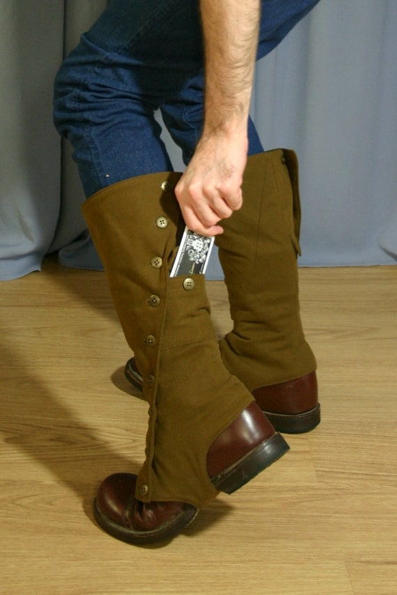 Reversible Gaiters with stash pockets Military flare Steampunk