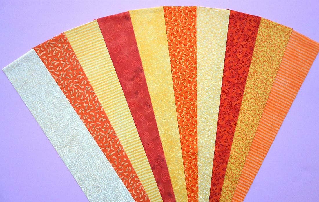 Fabric Orange Yellow Cotton Jelly Roll Quilting Strip Pack