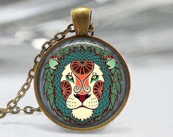 Leo Zodiac Glass Pendant - Leo Zodiac Jewelry - Zodiac Necklace - Art Pendant - Zodiac Necklace -Zodiac Charm,Astrology Pendant