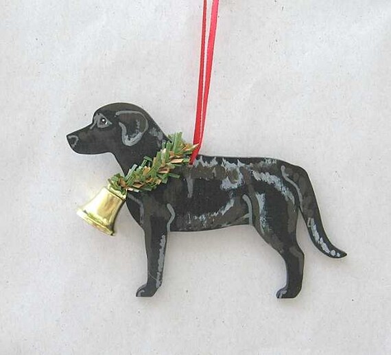 Hand-Painted LABRADOR RETRIEVER BLACK Wood Xmas