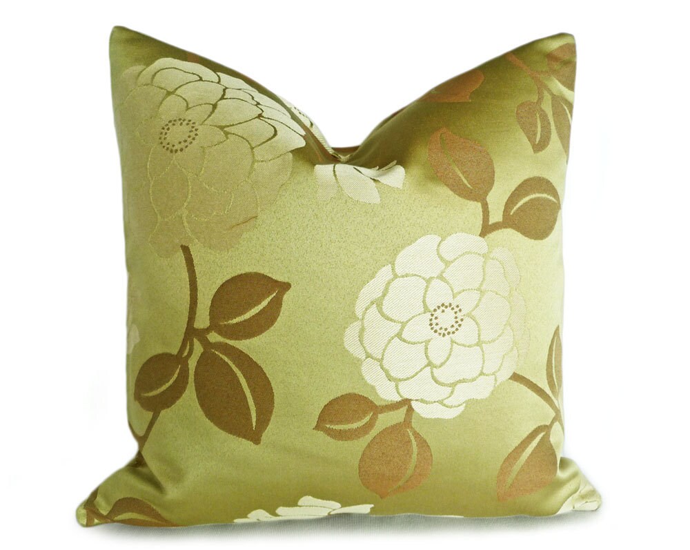 Green Cream Pillows Floral Cushion Cover Green Accent