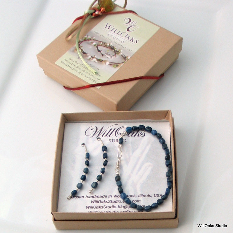 Navy Blue Stone Jewelry Set Artisan Silver by WillOaksStudio