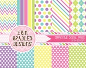 50% OFF SALE Digital Paper Pack Springtime Medley Polka Dots Stripes and Chevron Commercial Use & Instant Download Il_170x135
