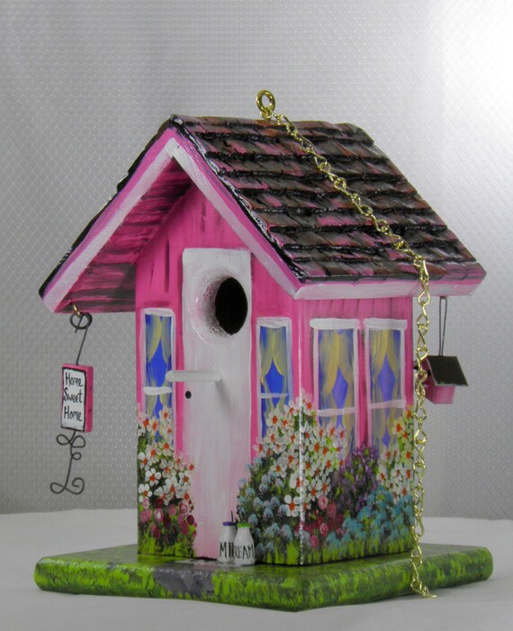 Handmade Pink Bird House Hand Painted Environmentally