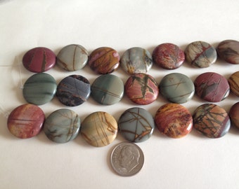Natural Red Creek Jasper 25mm Smooth Round Beads, Jasper Beads, Picture Jasper, Jewelry Supplies