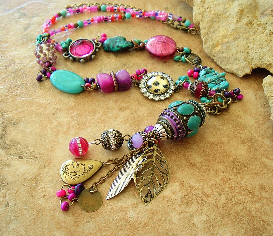 Junk Gypsy Assemblage Necklace Southwest Bohemian Statement