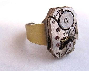Back in time - Steampunk Ring - Repurposed art