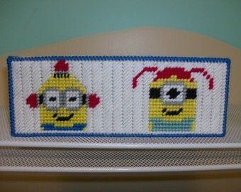 Family Size Minion Tissue Box Cover, Needlepoint Cartoon Tissue Box