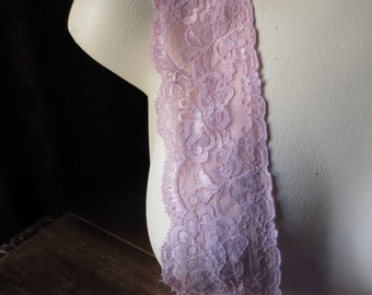 SALE 2 yds. Pink Mauve Stretch lace for Headbands, Lingerie STR 5008