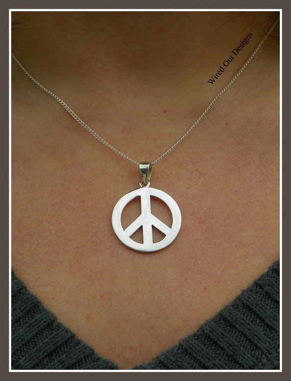 Sterling Silver Peace Sign Necklace Love by wiredoutdesigns