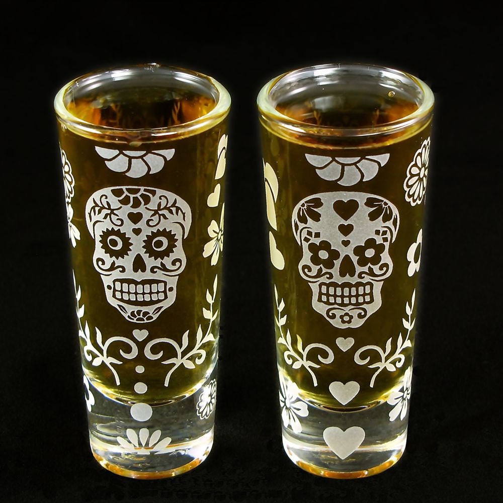 4 Sugar Skull Shot Glasses Dia de Los Muertos / Day of the