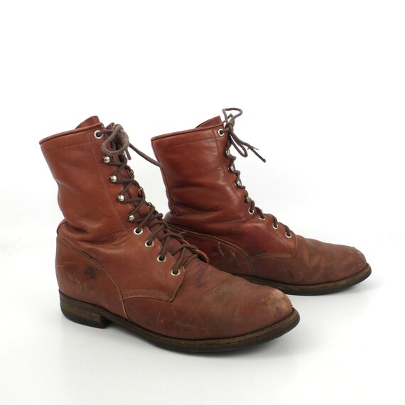Roper Boots Vintage 1980s Distressed Rust Brown Lace up