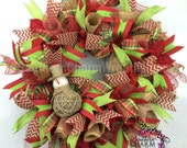 Deco Mesh Christmas Burlap Wreath for door or wall Burlap Ribbon Rustic Snowman Il_170x135