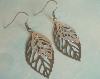 Silver Brass Leaf Earrings Silver and Brass Earrings Bridesmaid Earrings Leaf Jewelry