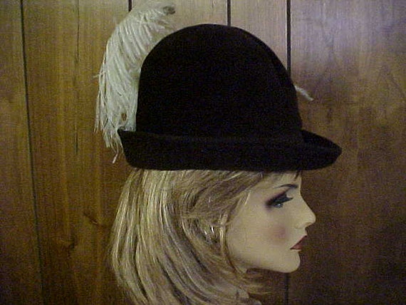 brown imported fur derby fedora hat with white emu feather brown imported fur derby fedora hat with white emu feather