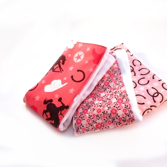 Girl Burp Cloth set of 3- Diaper Burp Cloths // Pink Cowboy Burp Cloth // Baby Shower Gift // Pink Burp Cloth // Gift For Baby
