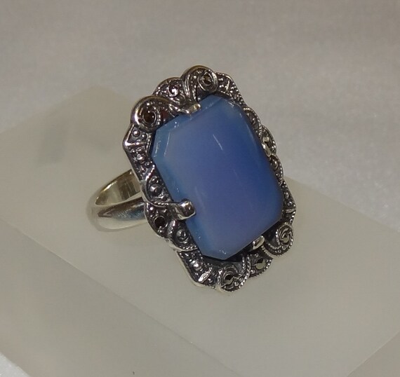 Vintage Ellensburg Blue Agate Sterling Silver and Marcasite