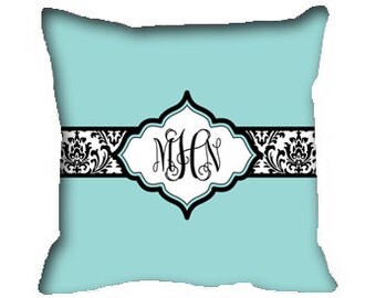 Personalized Throw Solid Tiffany Blue Pillow Covers - Custom with your Name or Initials - Lily P ...