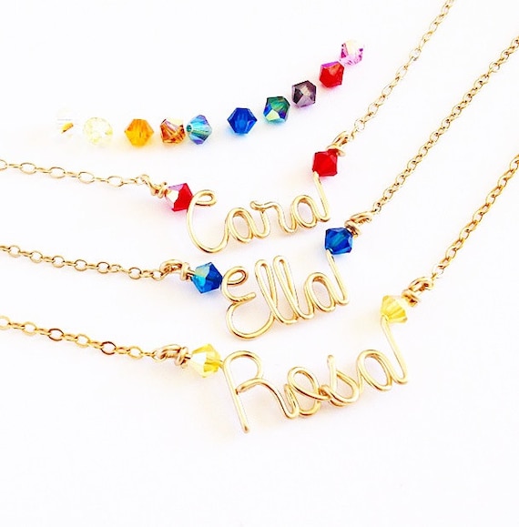 Gold Child Name Necklace. Gold Little Girls Name Necklace with