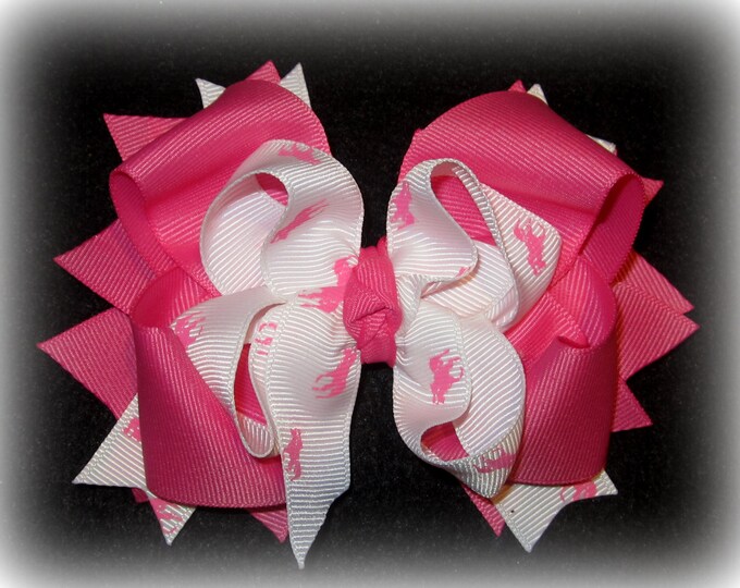 Boutique hairbow, Girls hair bows, Pink Hair Bow, Polo Anyone Bow, Pink Polo Horse Bow, Funky bow, Stacked Bow, layered Hairbow, 5 inch bow