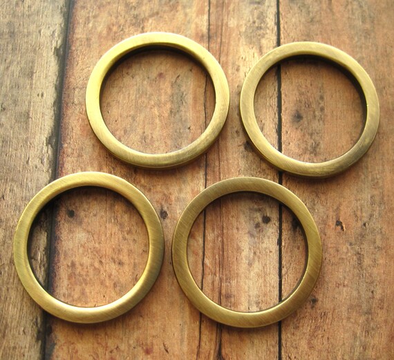 4 Antique Brass D Rings 1 1/2 Inch Flat Round Circle