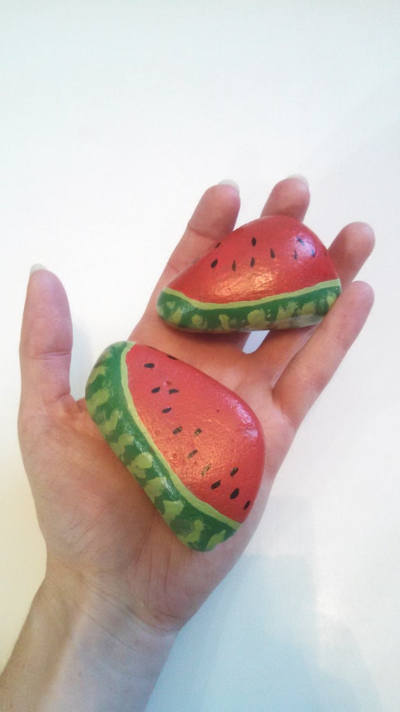 Hand Painted Rocks pair of watermelons