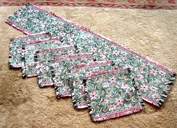 Vintage PLACE table Centerpiece  Set runner Table Brocade & Runner   MATS and Colorful 6 mats