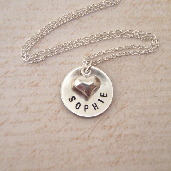 Items similar to Little girl name necklace- Dainty heart - TINY name ...