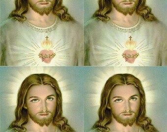 Lot Of 4 Jesus Sacred Heart Religous Fabric Panel Quilt Squares