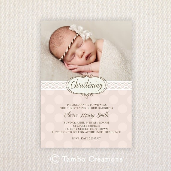 Girls Photo Christening/baptism Invitations. I Customize, You Print. Il_570xn