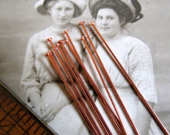 NEW Pure Copper Headpins . (10 pieces) 2 inches . 22 guage