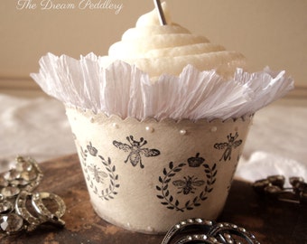 ON SALE! Royale Romance. Six Cupcake Holders with Royal French Bees