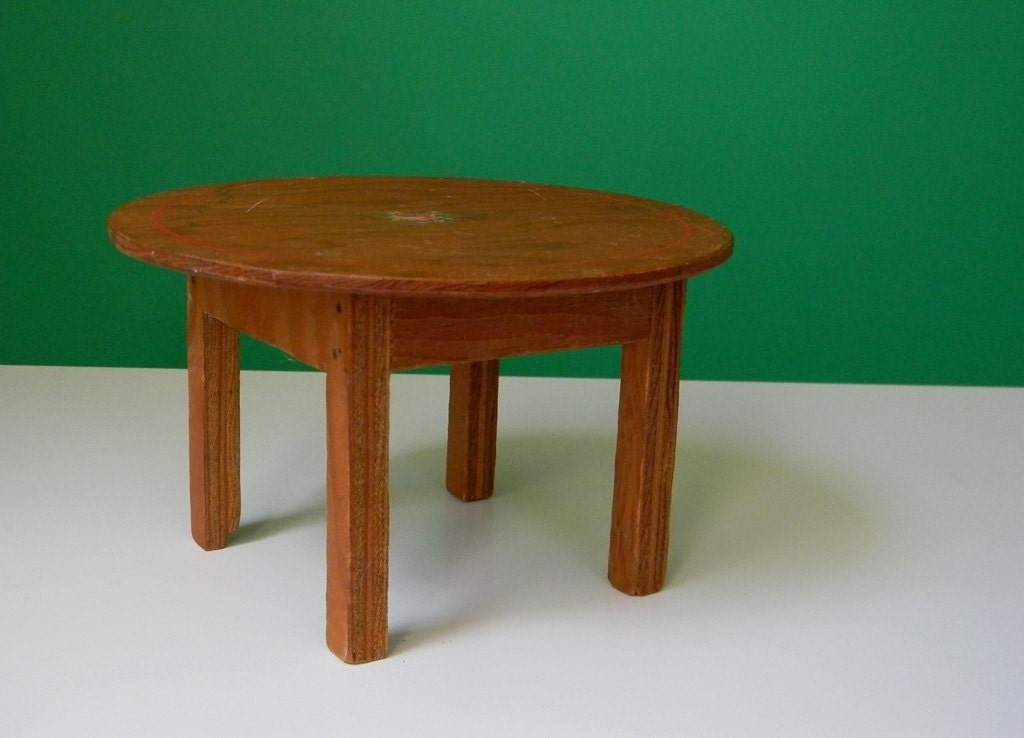 Vintage Wooden Doll Table with Flower Decal Haute Juice