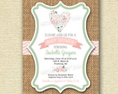 Rustic Burlap and Flower Heart Shabby Chic Baby Shower Invite - PRINTABLE INVITATION DESIGN Il_170x135