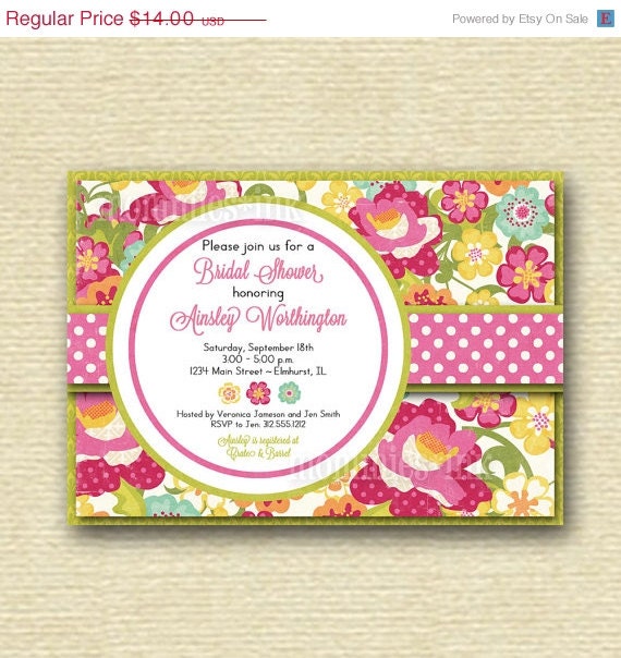 CHRISTMAS IN JULY Shabby Chic Bright Spring Flowers Bridal Shower Invite - Printable Invitation Design Il_570xn