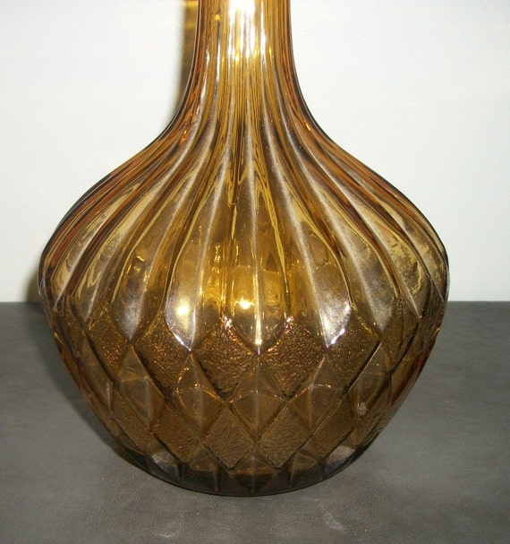 Large Amber Italian Art Glass Bottle with a textured by Junkydory