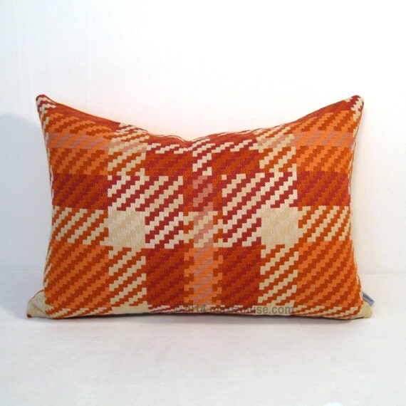 Plaid Pillow Cover Burnt Orange OUTDOOR Decor Mid by Mazizmuse