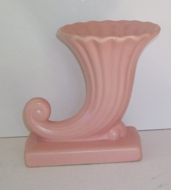Vintage McCoy Cornucopia Pink Vase U.S.A. Pottery Planter